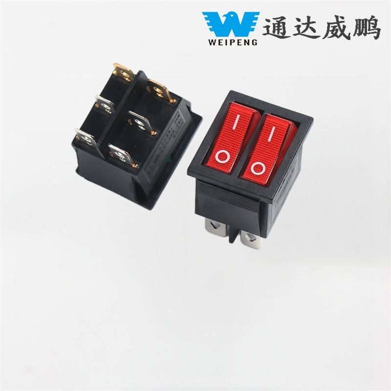 KCD4 Công tắc Rocker chiếu sáng màu đỏ 6 vị trí 2 vị trí đôi