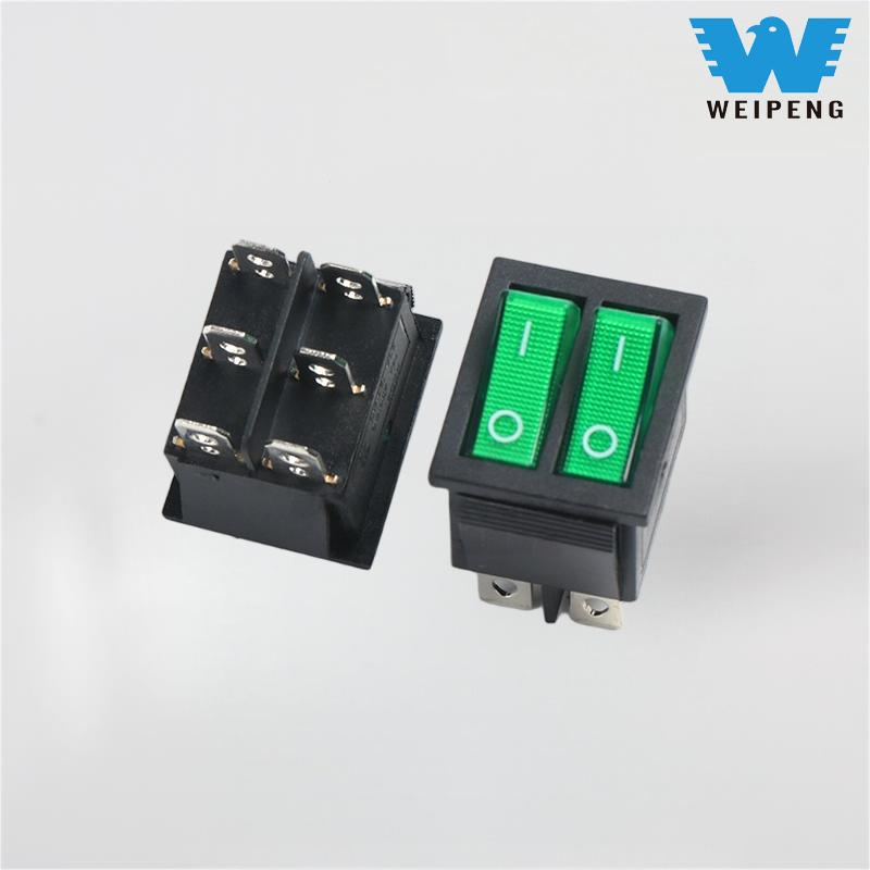 Công tắc Rocker 6 chân 2 cực KCD4 có đèn xanh