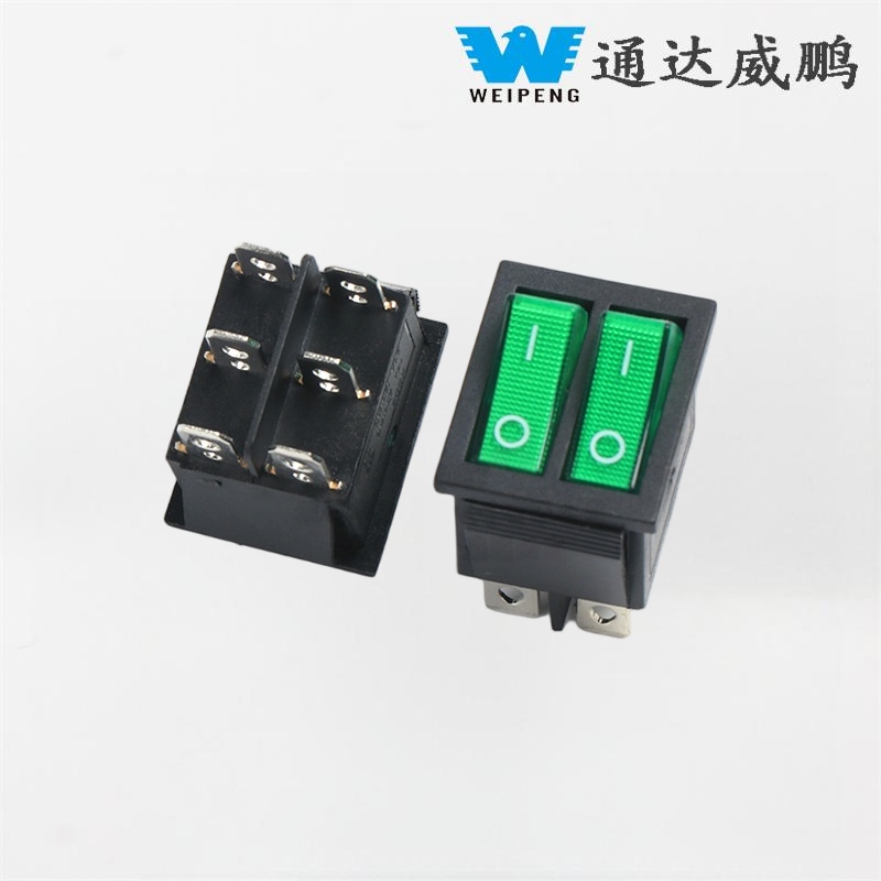 Công tắc thuyền rocker đôi KCD4 DPDT 2 vị trí 6 chân có đèn xanh