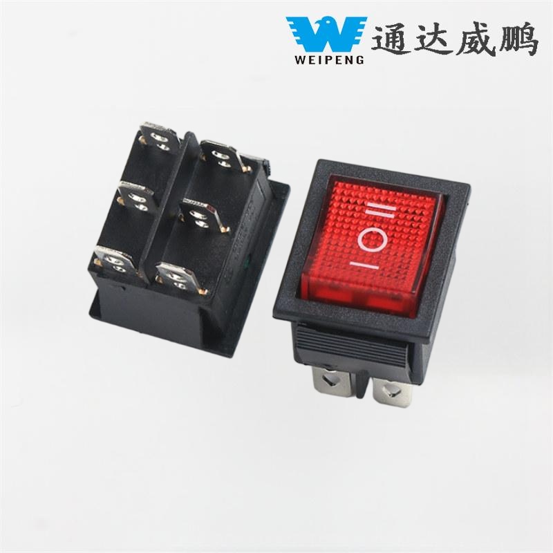 Kcd4 Công tắc Rocker dòng điện cao 3 vị trí 6 chân 16A có đèn đỏ