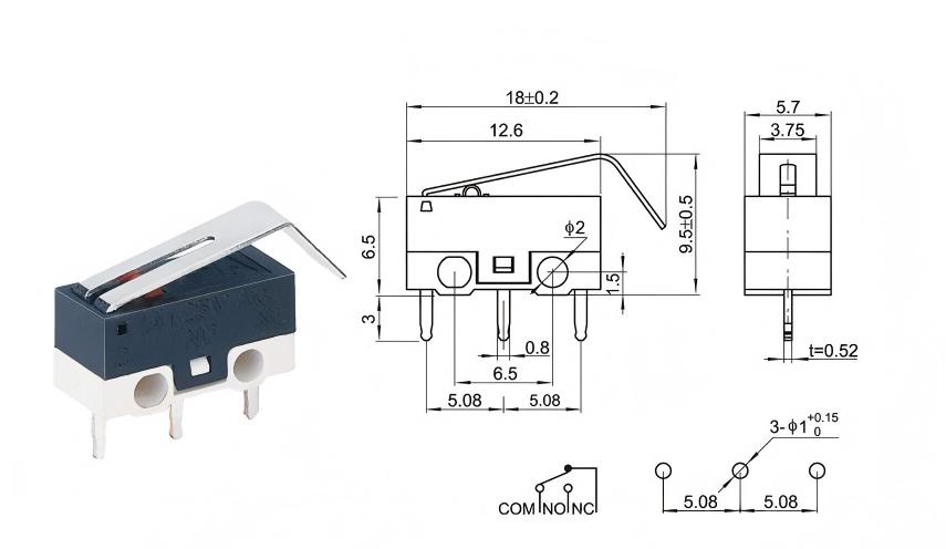 Công tắc chuột tay cầm cong màu bạc DOT